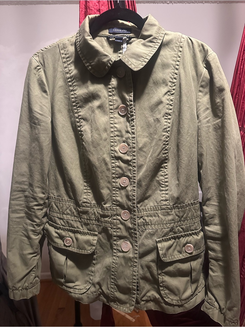 Lands' End Olive Green Utility Button-Front Women's Jacket Size 10